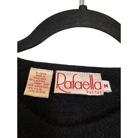 Vintage Rafaella Petites Womens Argyle Sweater M Black Red Wool Blend Angora Pul - Picture 2 of 5